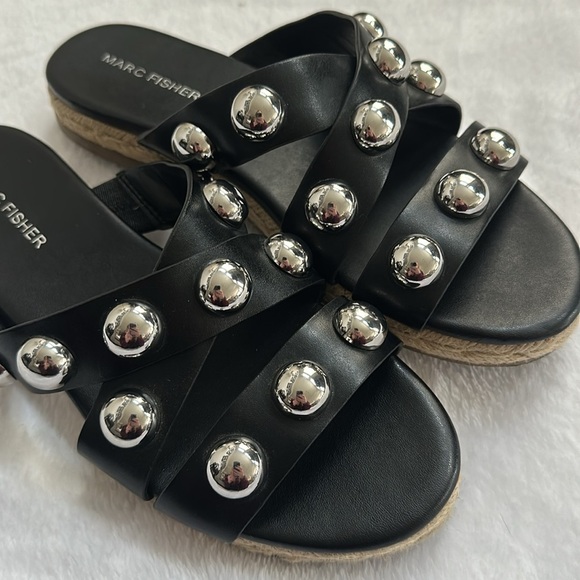 Marc Fisher Prisca‎ Slides Women’s Silver Studded Slip On Espadrille Sandals 7.5 - Picture 5 of 6